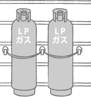 容器バルブを閉め、容器が倒れたり流されりしないか、しっかりと固定されているかを確かめてください。